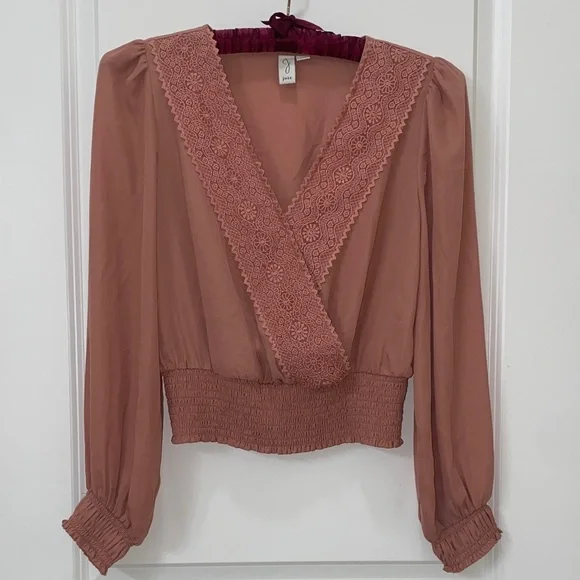 Joie Mauve Lace V-Neck Blouse - Picture 1 of 6